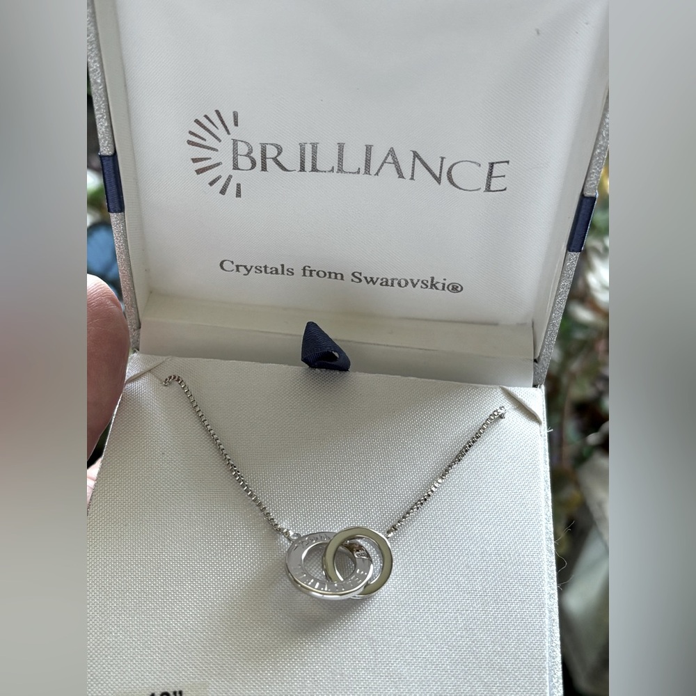 Interlocking Double Circle of Life Silver Plated Necklace, Swarovski Crystals